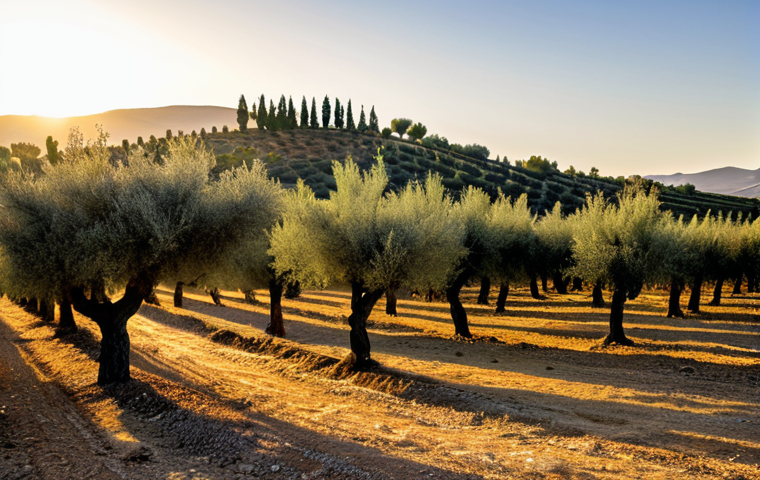 Andalusian Olive Grove**

"Scenic view of an Andalusian olive grove at sunset, showcasing rows of olive trees under a warm, golden light, professional photography, fully clothed farmers harvesting olives with traditional methods, appropriate attire, safe for work, perfect anatomy, natural proportions, family-friendly. Focus on the landscape and the olive harvesting process. Modest rural setting."

**