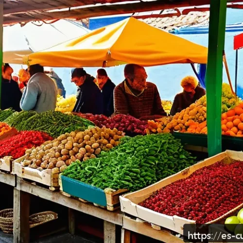 Home 30 농촌 체험과 연결된 지역 특산물 요리 - A vibrant rural Spanish market scene during autumn in La Rioja, featuring a colorful stall with Pimi...